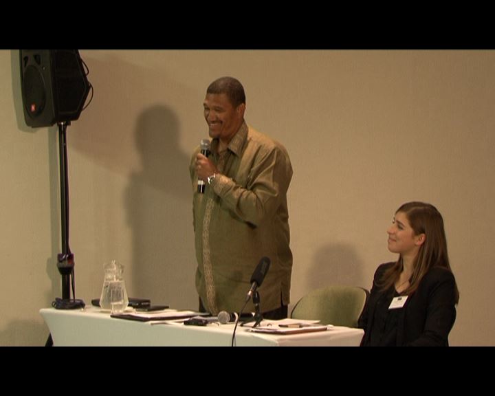 Left - The Hon. Marius Fransman, Deputy Minister of the Department of International Relations and Cooperation. Right - Marissa van Rensburg, SALO project officer